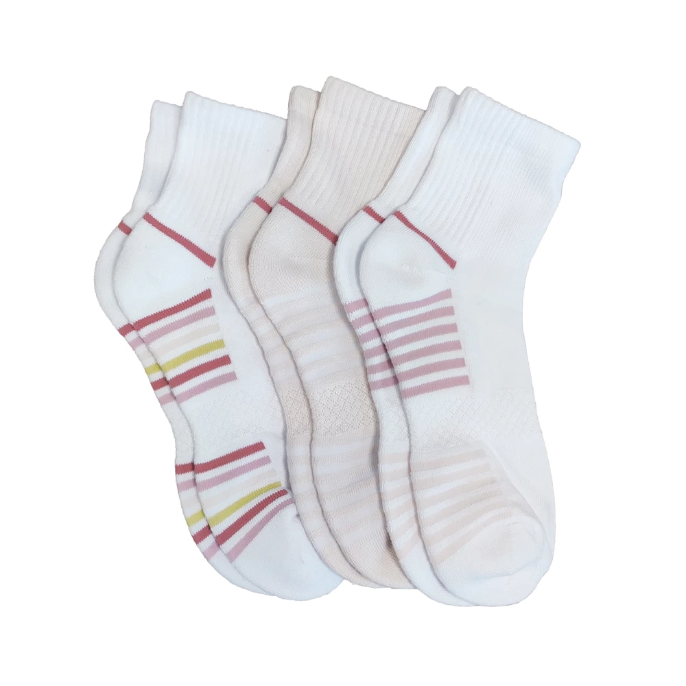 Skarpety damskie LEMON 3PK WOMENS 1/2 TERRY POWDER STRIPE QTR CREW