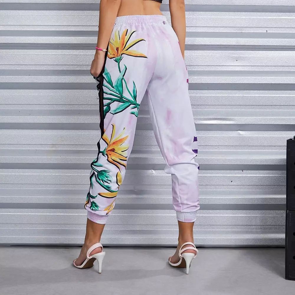 Spodnie damskie LABELLAMAFIA PANTS NEUTRAL FLOWERS STAMPED
