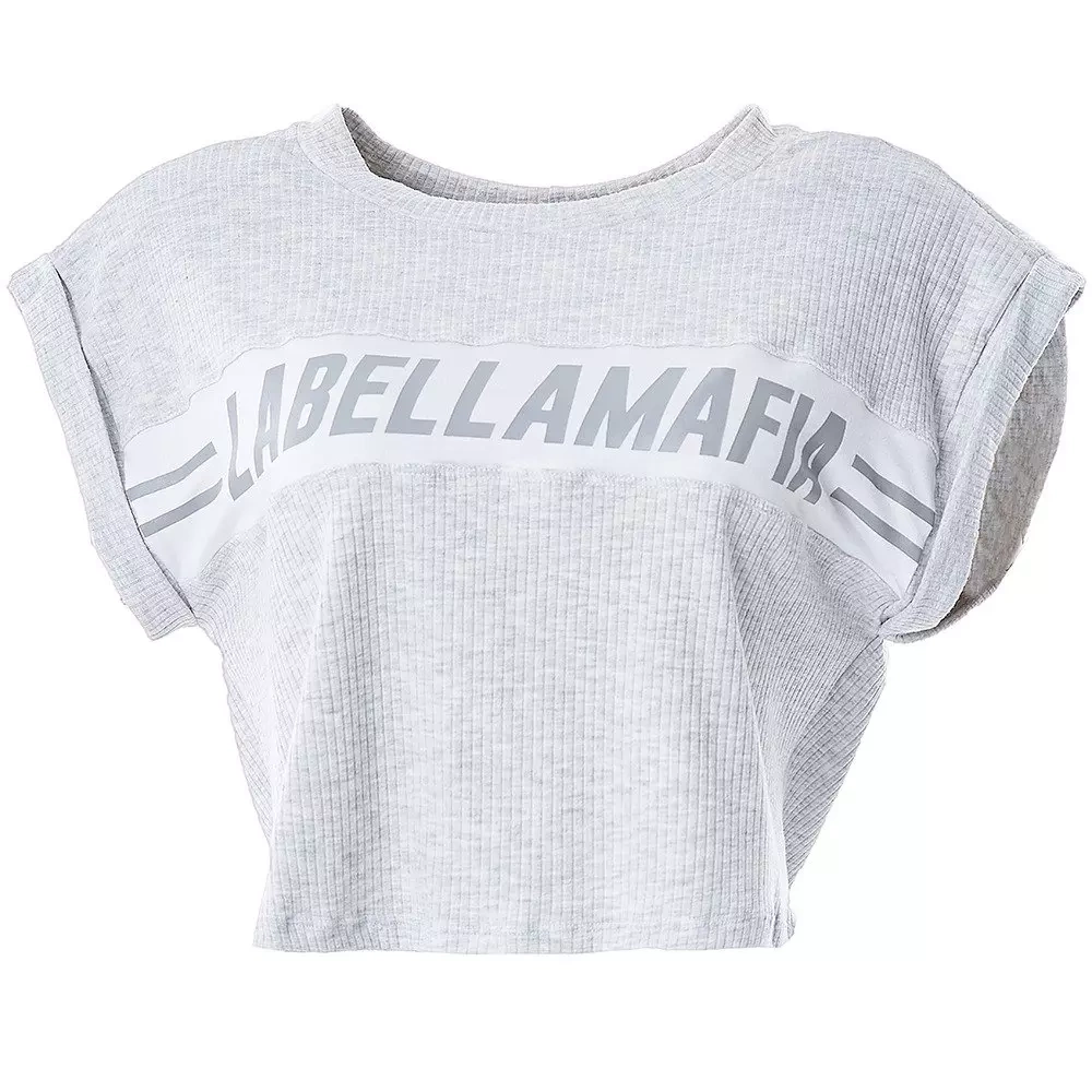 Top damski LABELLAMAFIA COMFY CROPPED HEATHER GREY 