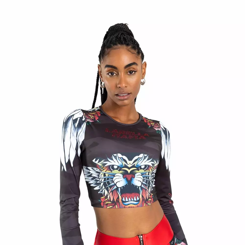 Top damski LABELLAMAFIA LONG SLEEVE CROPPED STAMPED